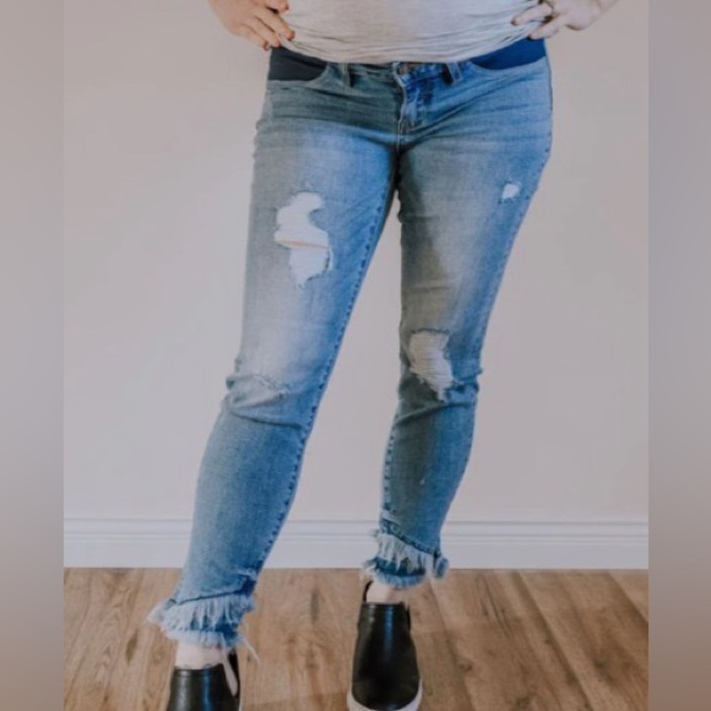KanCan Blue Maternity Skinny Distressed Jeans
